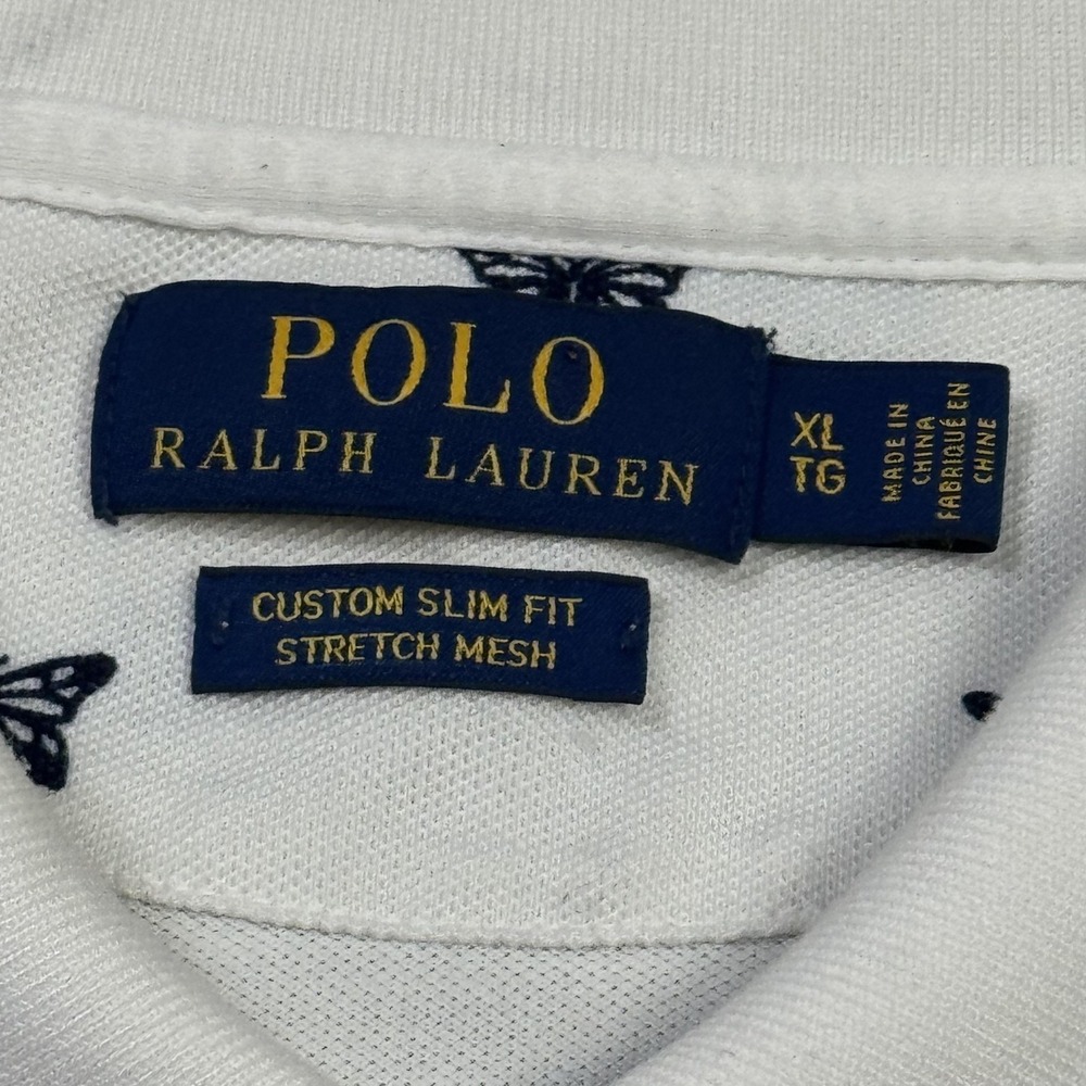 Polo Ralph Lauren Butterfly Pattern Polo Shirt Mens XL White Cotton Spandex - Picture 2 of 10